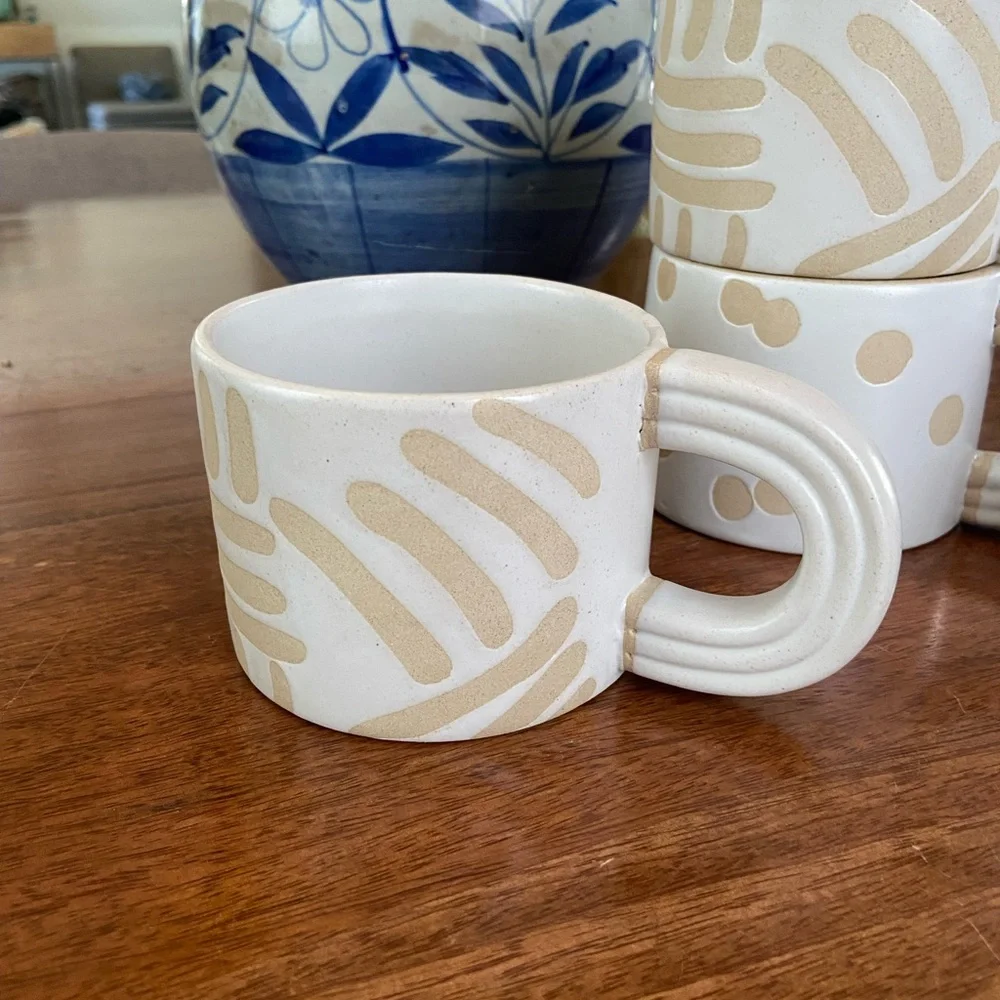 West Elm modern Polka Dot cream Ceramic Mugs Set of 4